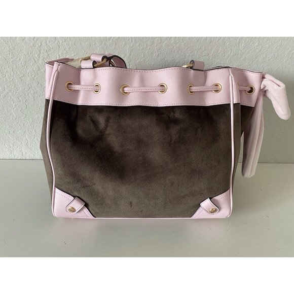 Juicy Couture Classic Juicy Lover Daydreamer Tote Bag Chocolate Pink Velour NEW - Picture 9 of 16